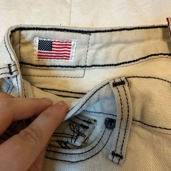 True Religion women's jeans Flare wide leg low rise size 26 western style cream - Picture 10 of 16